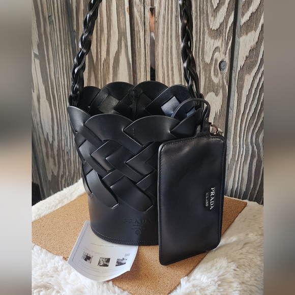 Prada Vitello Intreccio Woven Bucket - Picture 1 of 12